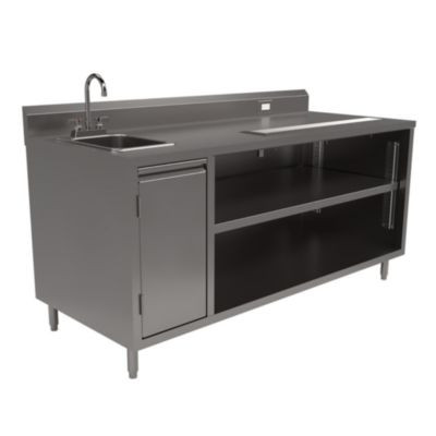Stainless Steel Beverage Table With Left Sink, Rectangular, 30" x 72" x 41.5", Silver Top, Silver Base/Legs