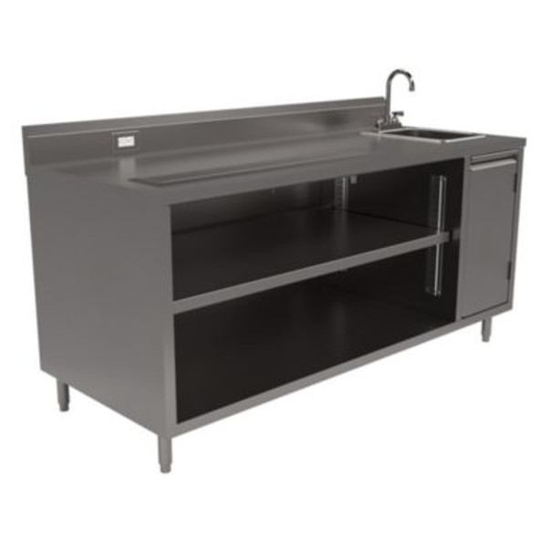 Stainless Steel Beverage Table With Right Sink, Rectangular, 30" x 72" x 41.5", Silver Top, Silver Base/Legs