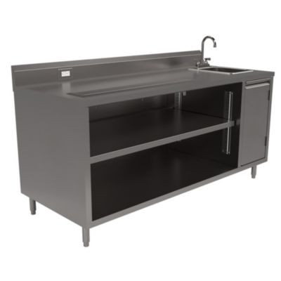 Stainless Steel Beverage Table With Right Sink, Rectangular, 30" x 72" x 41.5", Silver Top, Silver Base/Legs