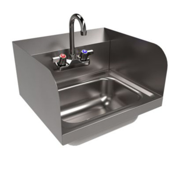 Stainless Steel Hand Sink With Side Splashes And Faucet, 14" l x 10" w x 5" h