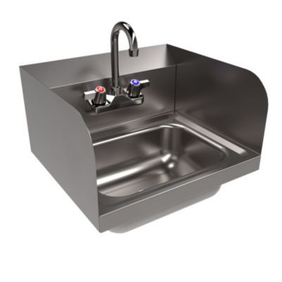 Stainless Steel Hand Sink With Side Splashes And Faucet, 14" l x 10" w x 5" h