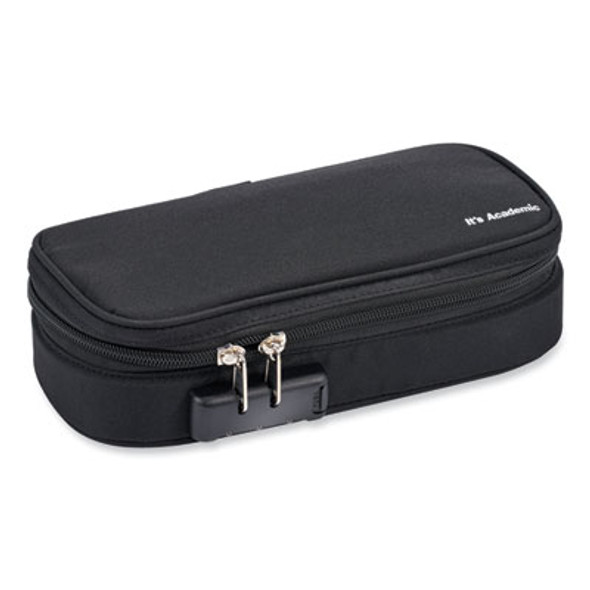 It's Academic Locking Pencil Case, 2 Compartments, 4.75" x 2.5" x 2.5", Black, 2/Pack