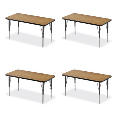 Adjustable Activity Table, Rectangular, 48" x 24" x 19" To 29", Medium Oak Top, Black Legs, 4/Pallet