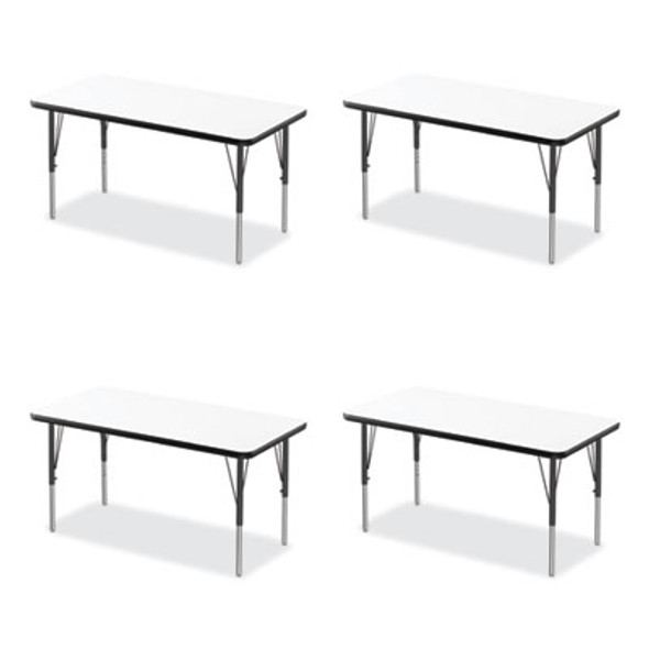 Markerboard Activity Tables, Rectangular, 60" x 24" x 19" To 29", White Top, Black Legs, 4/Pallet