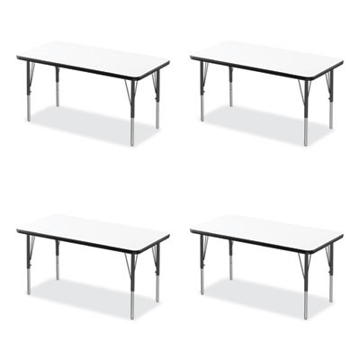 Markerboard Activity Tables, Rectangular, 60" x 24" x 19" To 29", White Top, Black Legs, 4/Pallet