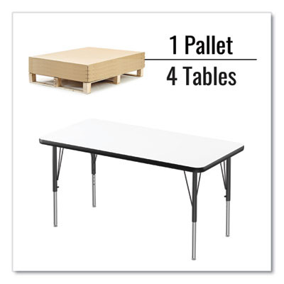 Markerboard Activity Tables, Rectangular, 60" x 24" x 19" To 29", White Top, Black Legs, 4/Pallet
