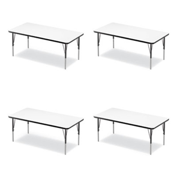 Markerboard Activity Tables, Rectangular, 60" x 30" x 19" To 29", White Top, Black Legs, 4/Pallet