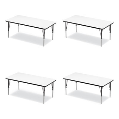 Markerboard Activity Tables, Rectangular, 60" x 30" x 19" To 29", White Top, Black Legs, 4/Pallet