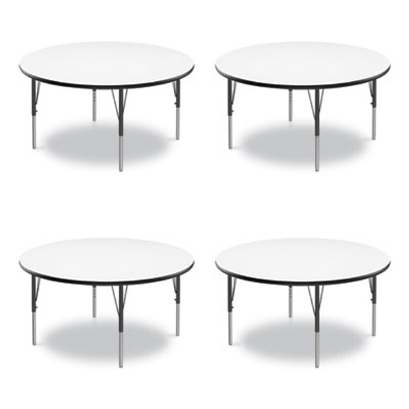 Dry Erase Markerboard Activity Tables, Round, 42" x 19" To 29", White Top, Black Legs, 4/Pallet