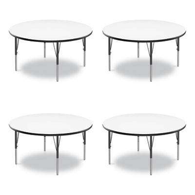 Dry Erase Markerboard Activity Tables, Round, 42" x 19" To 29", White Top, Black Legs, 4/Pallet