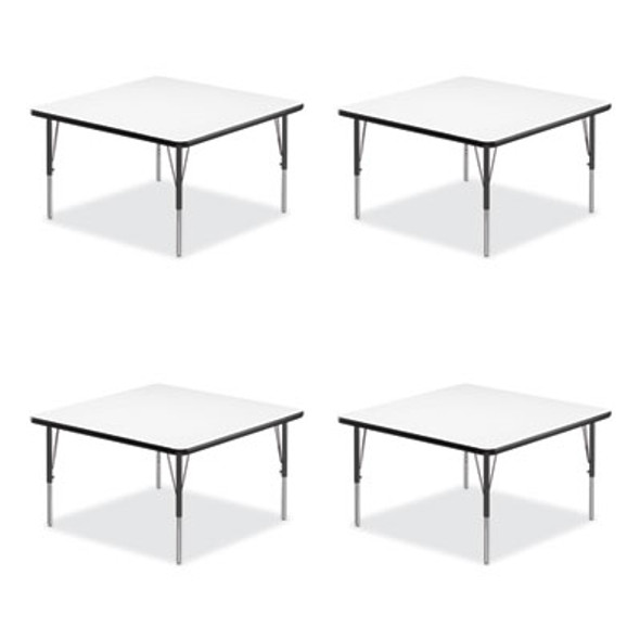 Markerboard Activity Tables, Square, 48" x 48" x 19" To 29", White Top, Black Legs, 4/Pallet