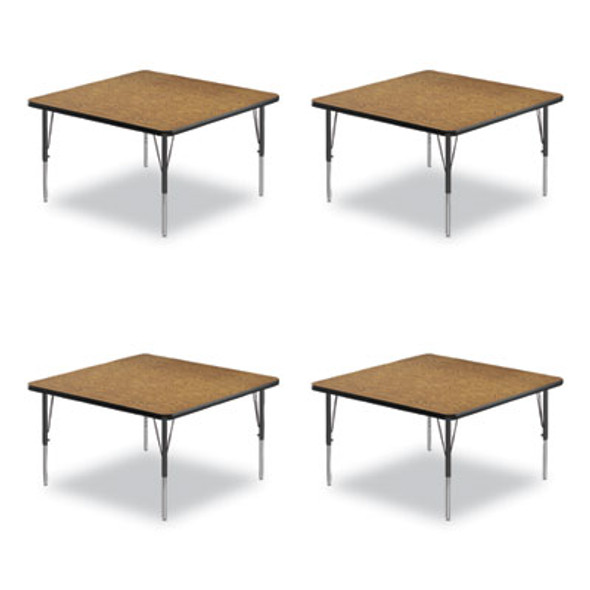 Adjustable Activity Tables, Square, 48" x 48" x 19" To 29", Medium Oak Top, Black Legs, 4/Pallet