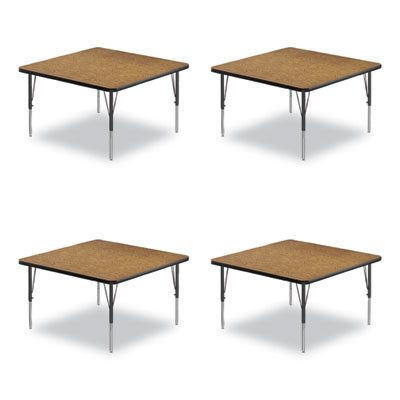 Adjustable Activity Tables, Square, 48" x 48" x 19" To 29", Medium Oak Top, Black Legs, 4/Pallet