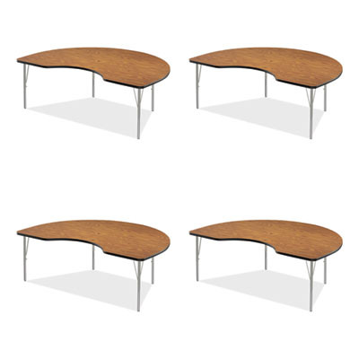 Adjustable Activity Table, Kidney Shape, 72" x 48" x 19" To 29", Medium Oak Top, Gray Legs, 4/Pallet