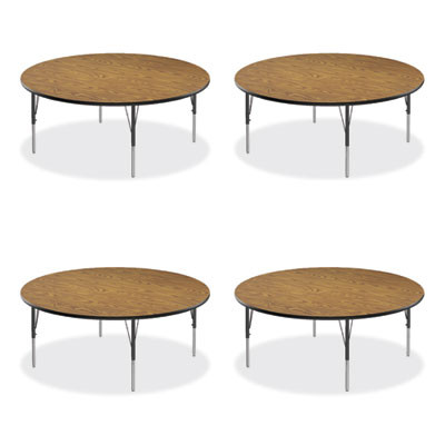 Height Adjustable Activity Tables, Round, 60" x 19" To 29", Medium Oak Top, Black Legs, 4/Pallet