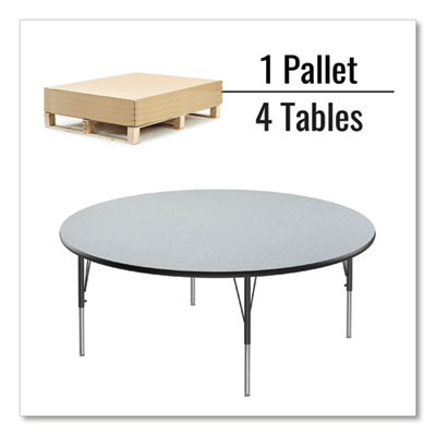 Height Adjustable Activity Table, Round, 60" x 19" To 29", Gray Granite Top, Black Legs, 4/Pallet