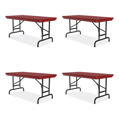 Adjustable Folding Table, Rectangular, 48" x 24" x 22" To 32", Red Top, Black Legs, 4/Pallet