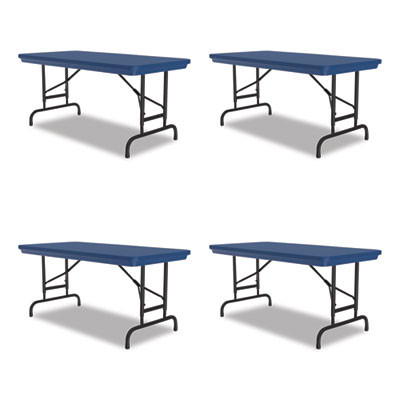 Adjustable Folding Table, Rectangular, 48" x 24" x 22" To 32", Blue Top, Black Legs, 4/Pallet