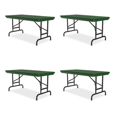 Adjustable Folding Table, Rectangular, 48" x 24" x 22" To 32", Green Top, Black Legs, 4/Pallet