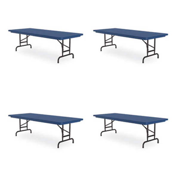Adjustable Folding Tables, Rectangular, 60" x 30" x 22" To 32", Blue Top, Black Legs, 4/Pallet