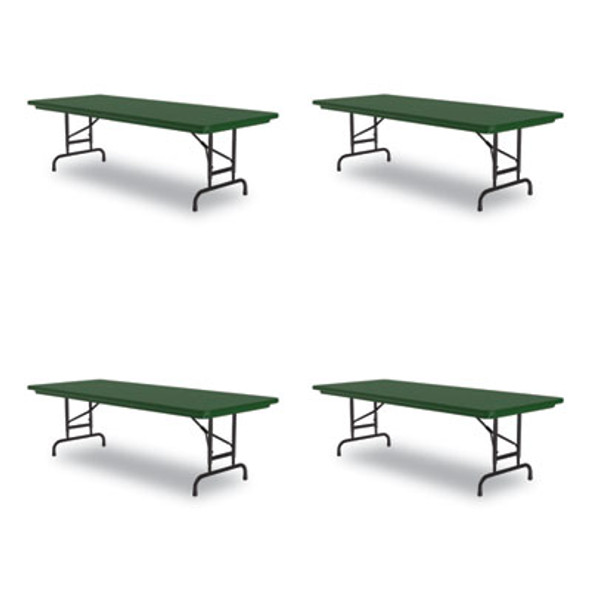 Adjustable Folding Tables, Rectangular, 60" x 30" x 22" To 32", Green Top, Black Legs, 4/Pallet