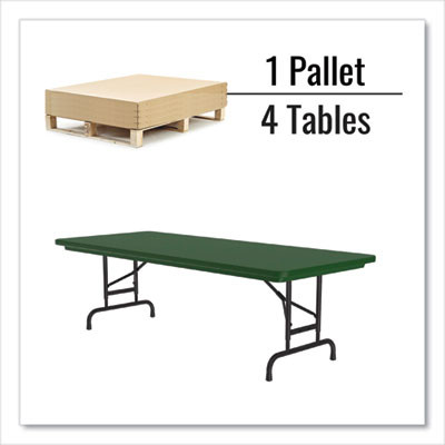 Adjustable Folding Tables, Rectangular, 60" x 30" x 22" To 32", Green Top, Black Legs, 4/Pallet