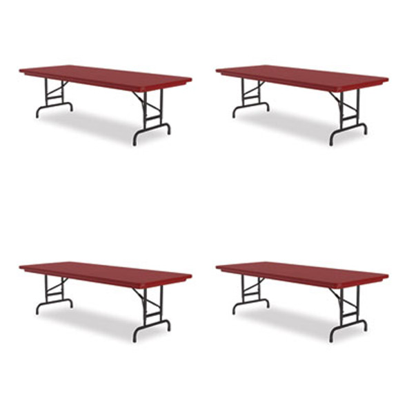 Adjustable Folding Tables, Rectangular, 72" x 30" x 22" To 32", Red Top, Black Base, 4/Pallet