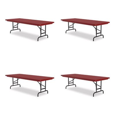 Adjustable Folding Tables, Rectangular, 72" x 30" x 22" To 32", Red Top, Black Base, 4/Pallet