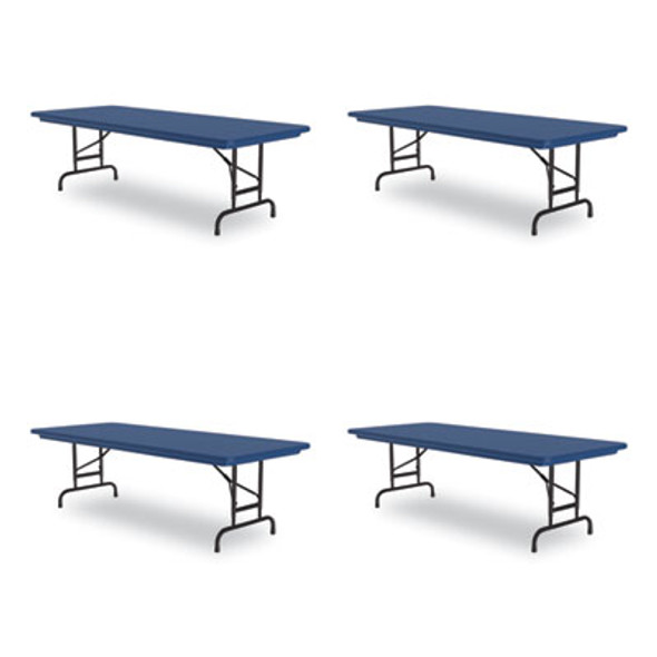 Adjustable Folding Tables, Rectangular, 72" x 30" x 22" To 32", Blue Top, Black Legs, 4/Pallet