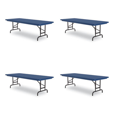 Adjustable Folding Tables, Rectangular, 72" x 30" x 22" To 32", Blue Top, Black Legs, 4/Pallet