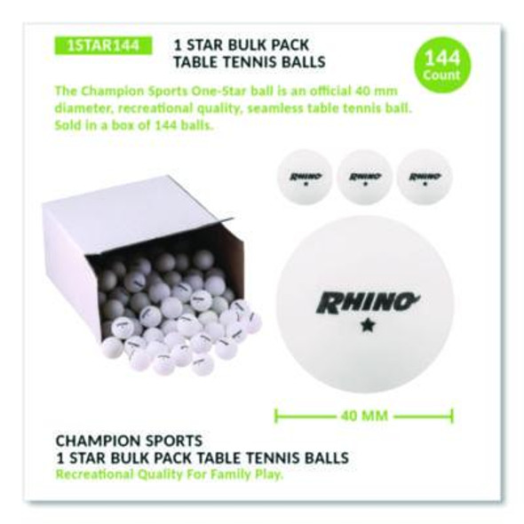 Table Tennis Balls, Official Size, White, 144/Carton
