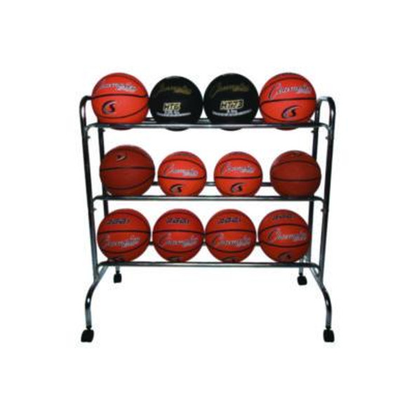 Powder-Coated Ball Cart, Metal, 132 Lb Capacity, 17 x 41 x 41, Silver