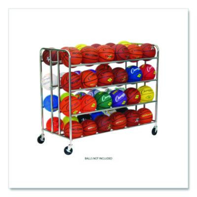 48 Ball Double Wide Ball Cart, Metal, 176 Lb Capacity, 24 x 55.5 x 46.5, Chrome