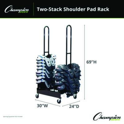 Mobile Two-Stack Shoulder Pad Rack, Metal, 176 Lb Capacity, 24" x 30" x 69", Black