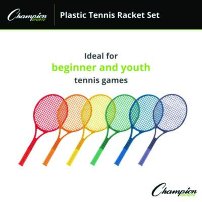 Plastic Tennis Racket Set, Six 21" Rackets, Assorted Colors