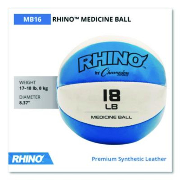 Rhino Leather Medicine Ball, 18 Lb, Teal/White