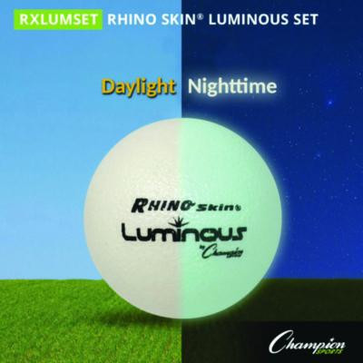 Rhino Skin Luminous Dodgeball Set, 6.3" Diameter, Luminous White/Blue, 6/Set