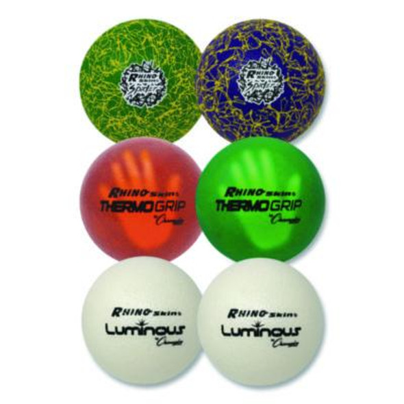 Rhino Skin Luminous, Spider And Thermogrip Dodgeball Set, 6.3" Diameter, Assorted Colors, 6/Set