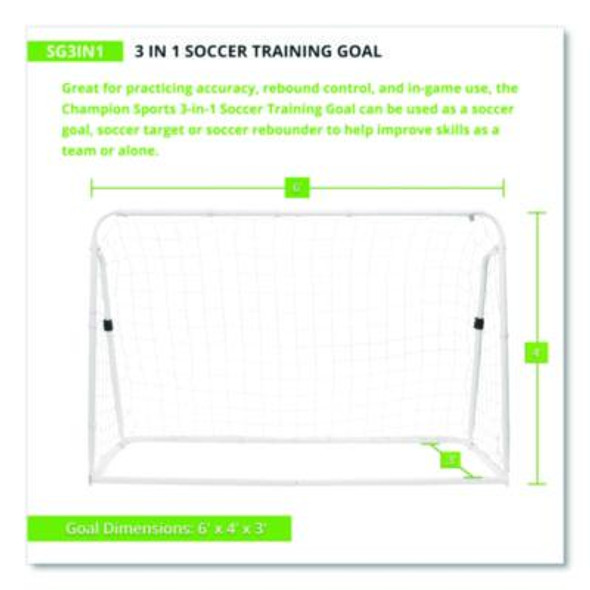 3-In-1 Soccer Training Goal, 6 Ft  x 4 Ft, 1.25" Dia Frame
