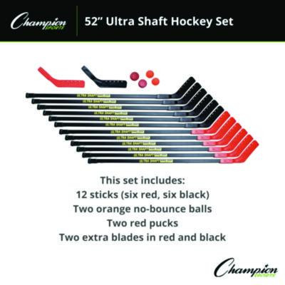 Ultra Shaft Hockey Set, Twelve 52" Hocket Sticks/Two Balls/Two Pucks/Two Extra Blades