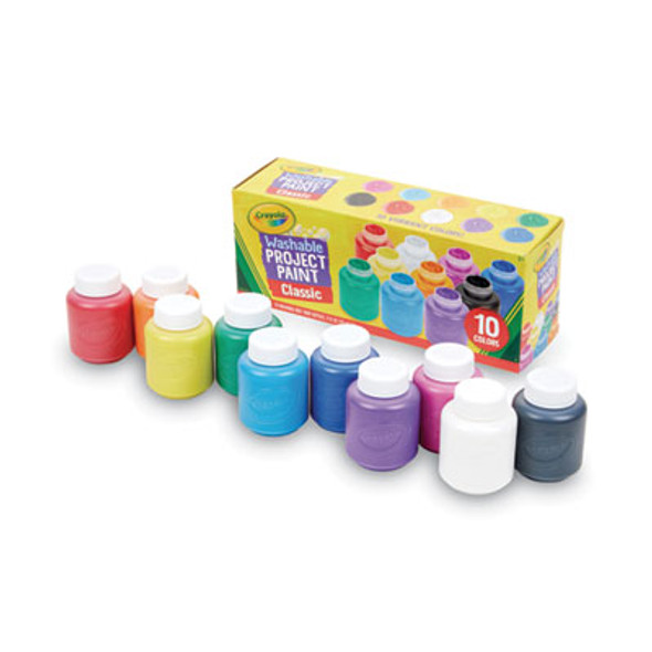 Washable Watercolor Project Paint, Assorted Classic Colors, 2 Oz Bottle, 10/Pack