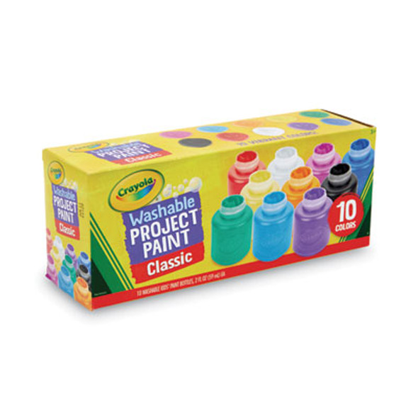 Washable Watercolor Project Paint, Assorted Classic Colors, 2 Oz Bottle, 10/Pack