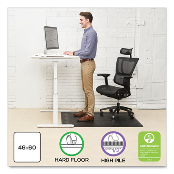 Ergonomic Sit Stand Mat For Flat To Low Pile Carpeted And Hard Floors, Rectangular, Beveled Edges, 46 x 60, Black, 25/Pallet