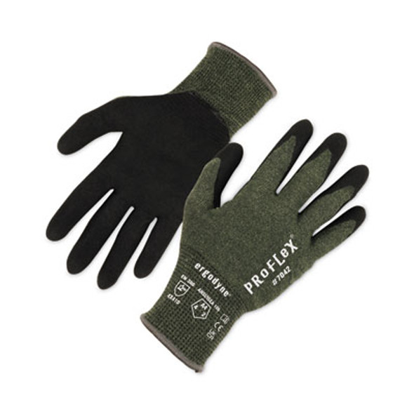 Proflex 7042 Ansi A4 Nitrile-Coated Cr Gloves, En388: 4X41D, 9" Long, Large, Green, 12 Pairs