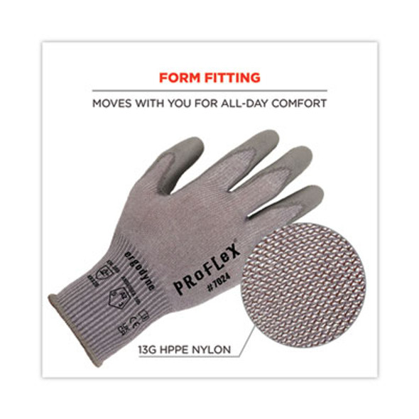 Proflex 7024 Ansi A2 Pu Coated Cr Gloves, En388: 4X42B, 9" Long, Xx-Large, Gray, 12 Pairs