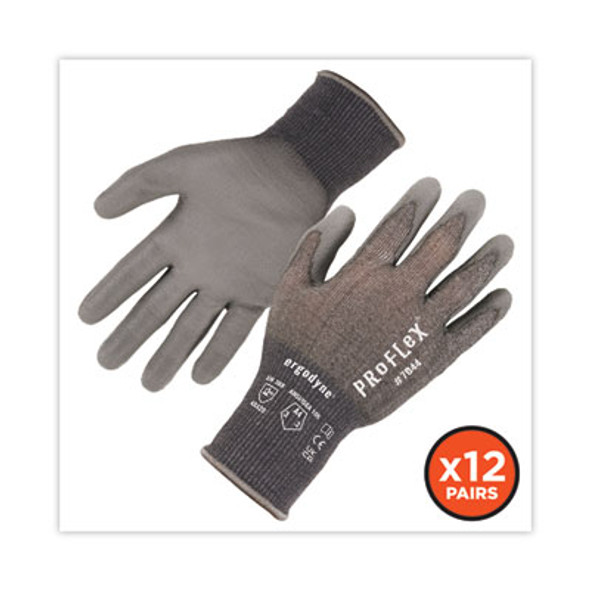 Proflex 7044 Ansi A4 Pu Coated Cr Gloves, En388: 4X42D, 9" Long, Small, Gray, 12 Pairs