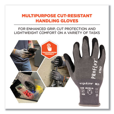 Proflex 7043 Ansi A4 Nitrile Coated Cr Gloves, En388: 4X42D, 9" Long, Medium, Gray, 12 Pairs