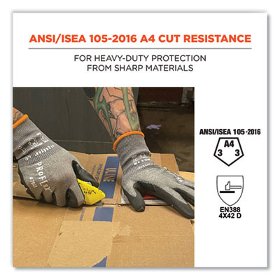 Proflex 7043 Ansi A4 Nitrile Coated Cr Gloves, En388: 4X42D, 9" Long, Medium, Gray, Pair