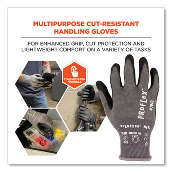 Proflex 7043 Ansi A4 Nitrile Coated Cr Gloves, En388: 4X42D, 9" Long, Xx-Large, Gray, Pair