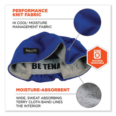 Chill-Its 6630 High-Performance Terry Cloth Skull Cap, Polyester, One Size Fits Most, Blue